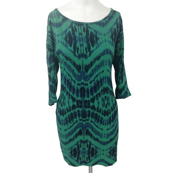 Express Blue Green Bodycon T-Shirt Dress Size XS Knit Stretch Sheath Tie Dye - Picture 1 of 12
